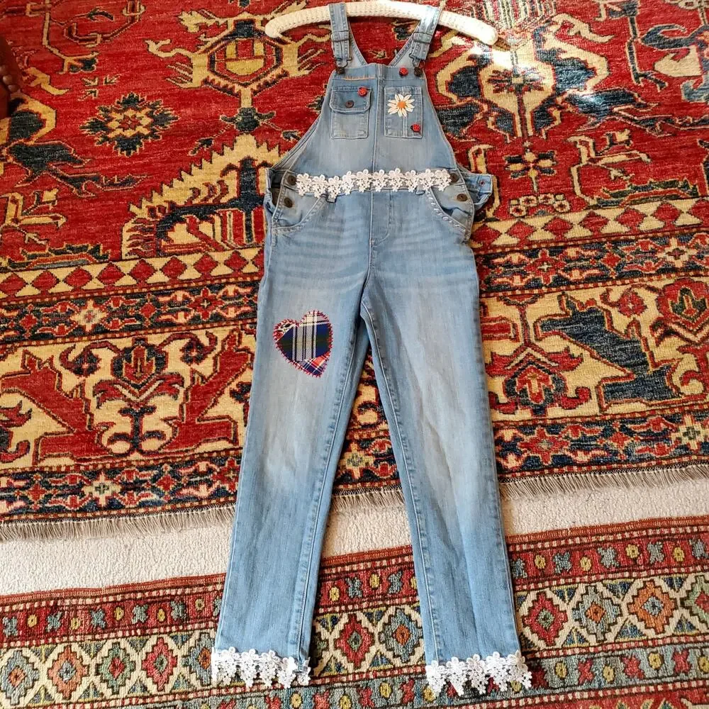 Classic Oshkosh Vestbak Upcycled Restyled Overalls Handmade‎ Girls Sz8